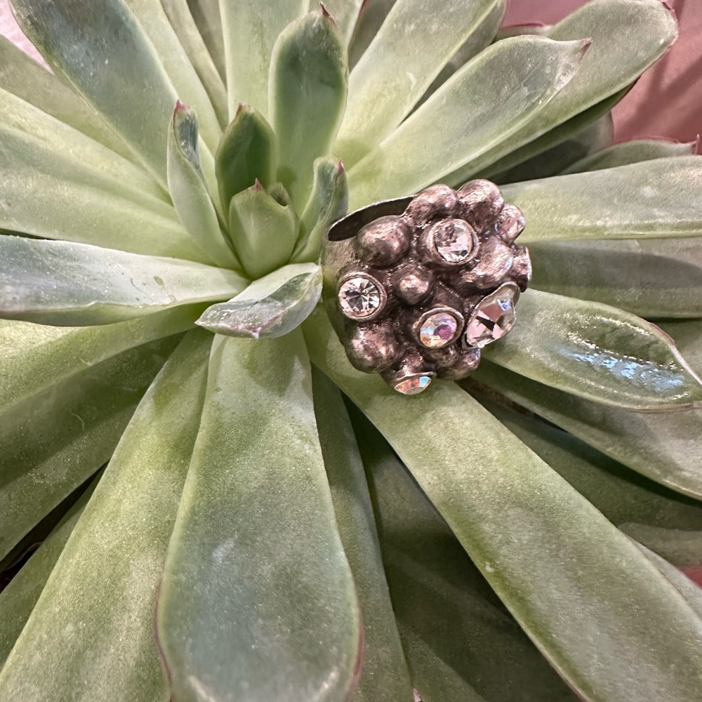 Chunky Silver Crystal Statement Bauble Chunky Rin… - image 4